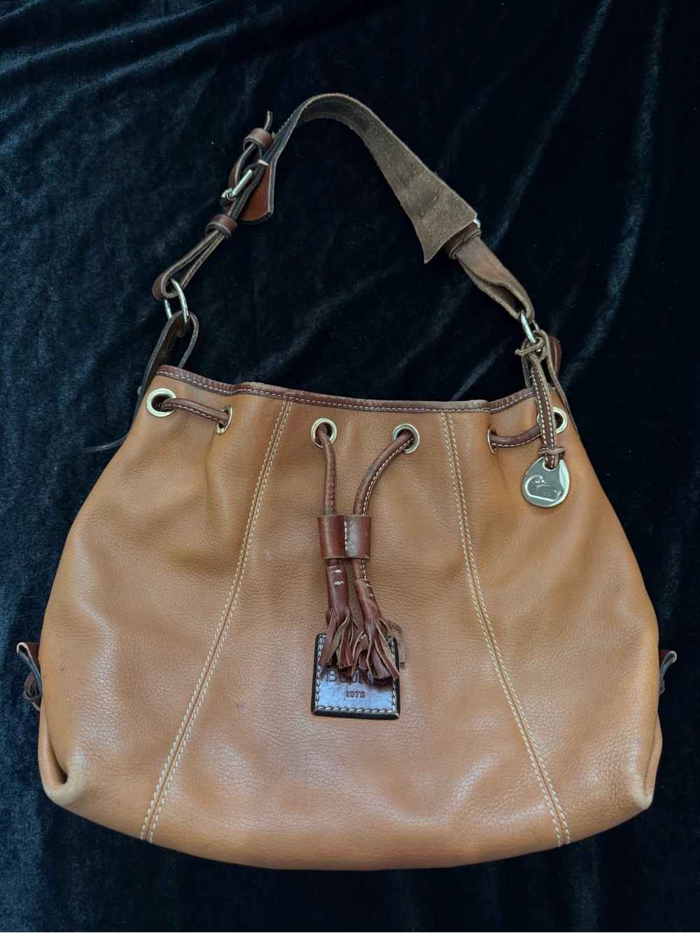 Dooney & Bourke Brown Leather Drawstring Shoulder Bag